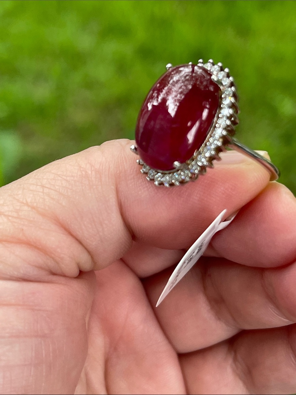 Natural Mozambique Ruby Cabochon Halo Ring in Deep Red - Unbranded 925 silver - Picture 4 of 11